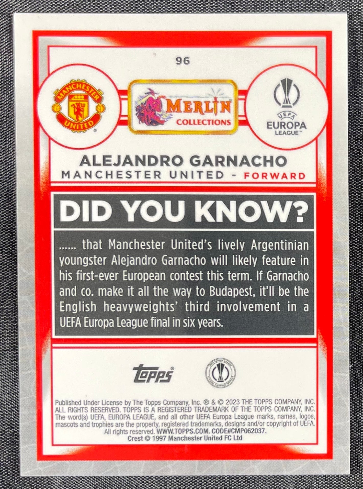Alejandro Garnacho 2022-23 Topps Merlin Pink Mojo RC #96 /275