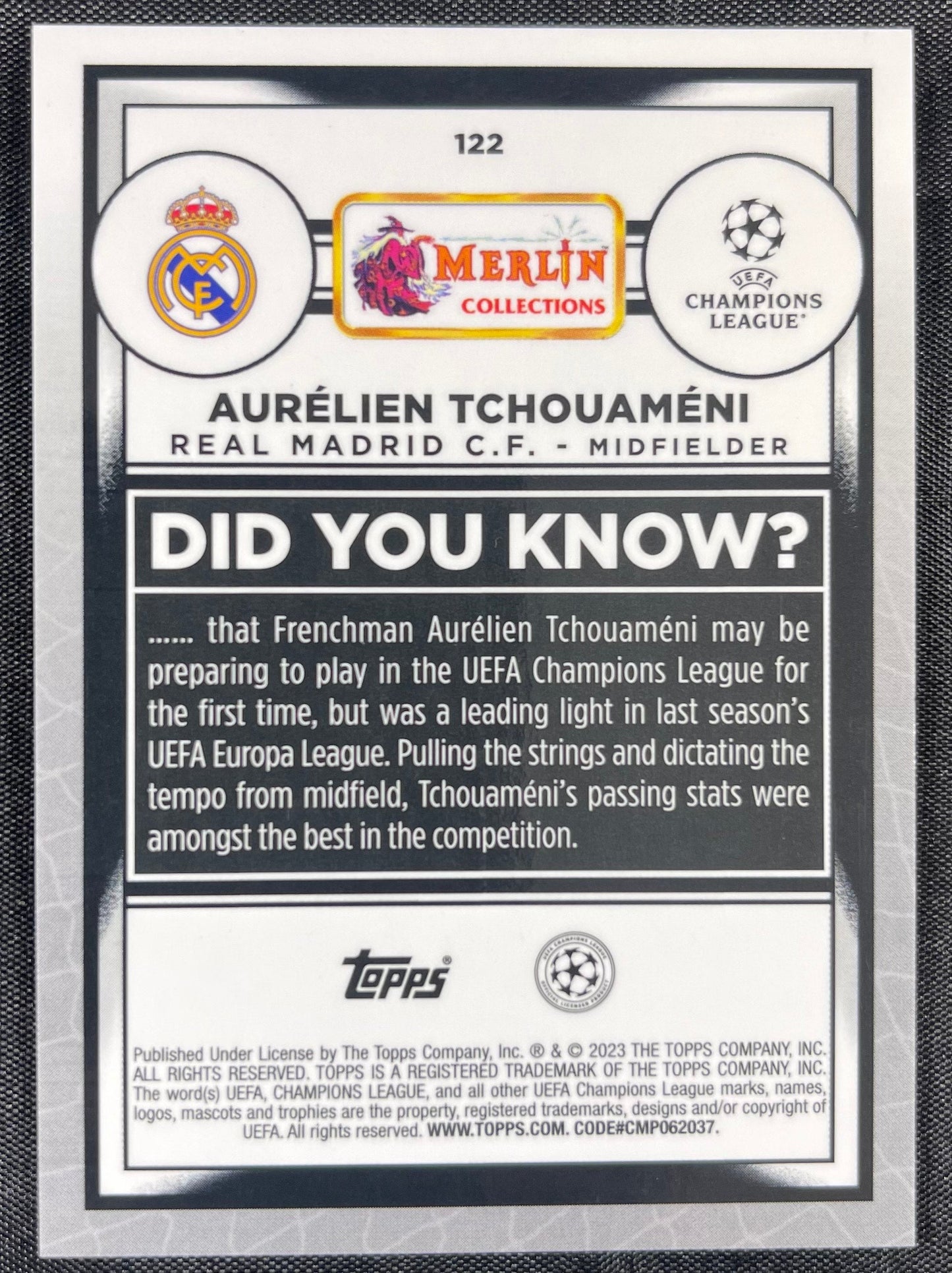 Aurelien Tchouameni 2022-23 Topps Merlin Gold Atomic Refractor #122 /50