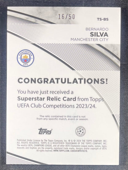 Bernardo Silva 2023 Topps Superstar Gold Game Worn /50 Relic TS-BS