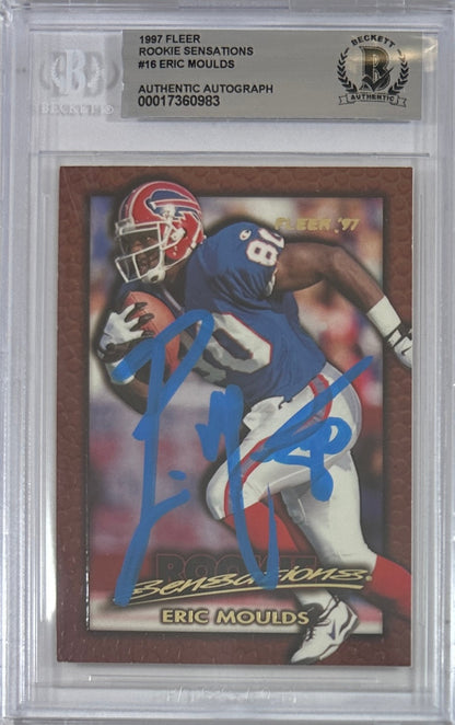 Eric Moulds autographed signed Fleer 1997 #16 Buffalo Bills BAS Encap