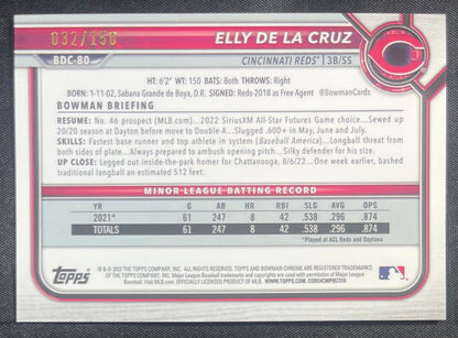 Elly De La Cruz RC 2022 Bowman Chrome Blue Refractor /150