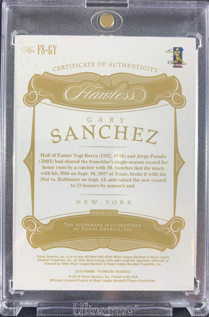 Gary Sanchez autographed signed Card 1/1 New York Yankees 2018 Panini Flawless