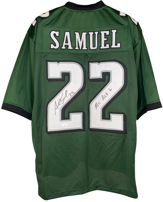 ASANTE SAMUEL SR. SIGNED INSCRIBED CUSTOM GREEN PRO STYLE AUTOGRAPHED JERSEY JSA COA