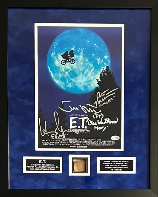 Cast Signed Suede Framed 11x14 Photo & Set Piece Relic E.T - JSA