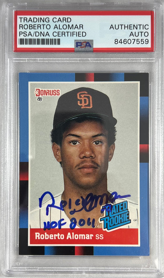Roberto Alomar auto inscribed Donruss RC MLB San Diego Padres PSA Encapsulated
