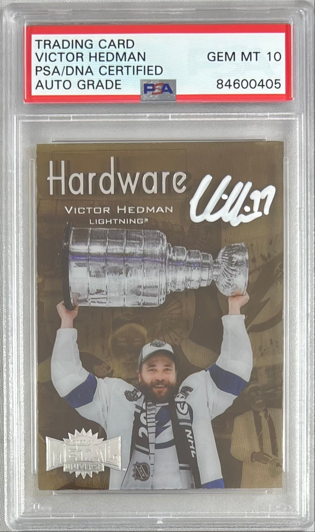 Victor Hedman auto 2020-21 Metal Universe #CH-1 card PSA Gem Mint 10 Lightning