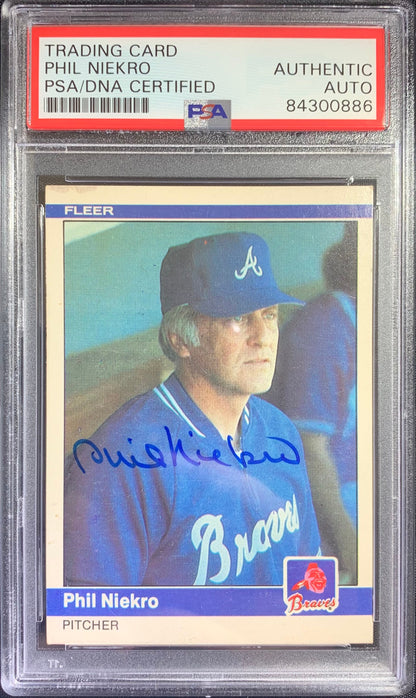 Phil Niekro auto card 1984 Fleer #187 MLB Atlanta Braves PSA Encapsulated
