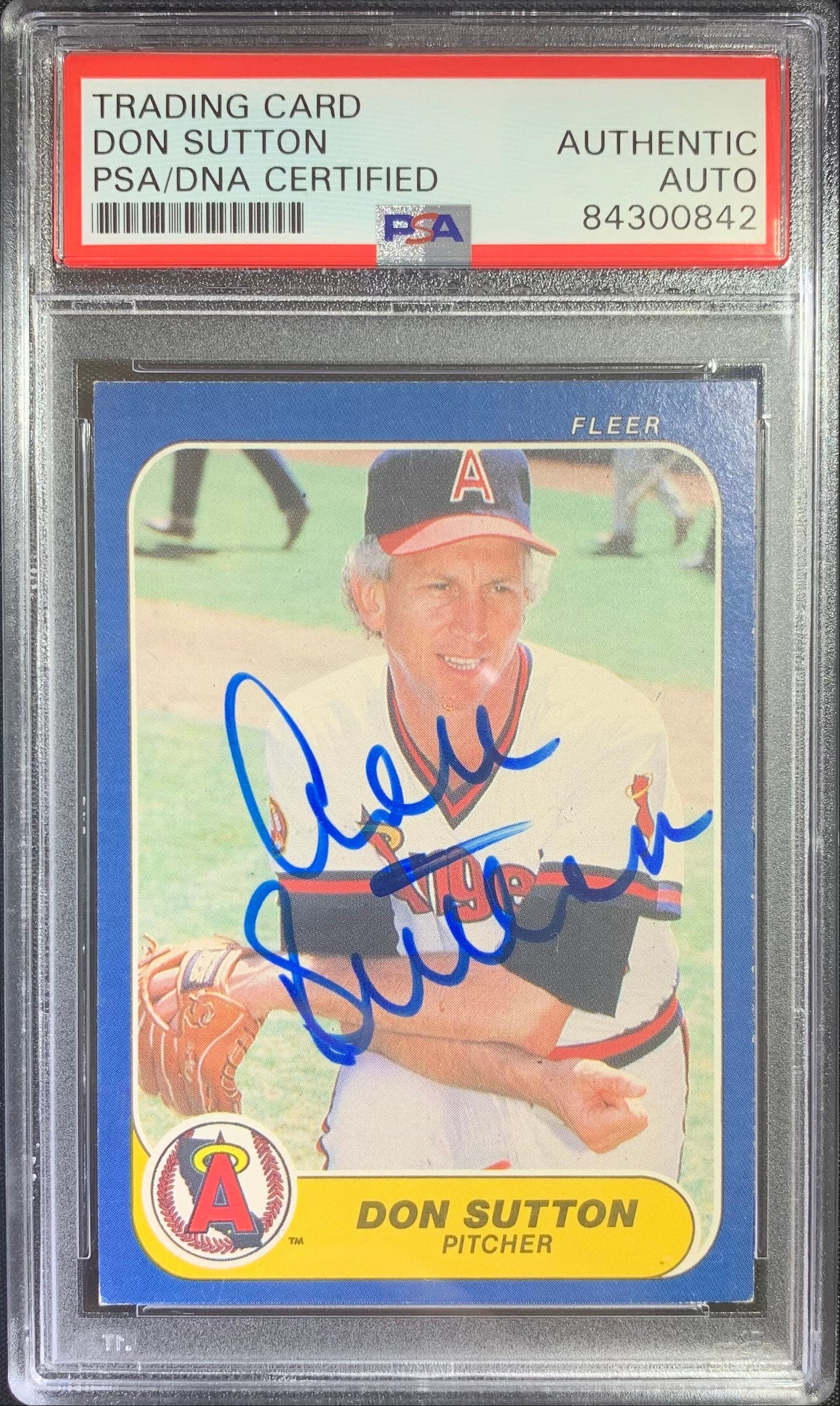 Don Sutton auto card 1986 Fleer #170 Los Angeles Angles PSA Encapsulated
