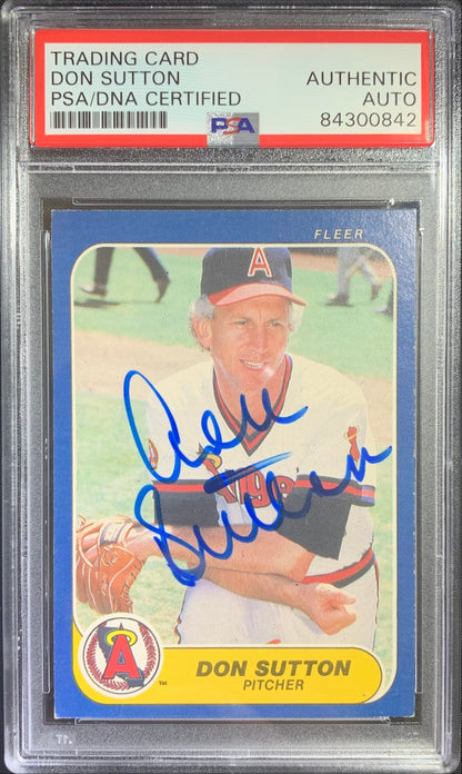 Don Sutton auto card 1986 Fleer #170 Los Angeles Angles PSA Encapsulated