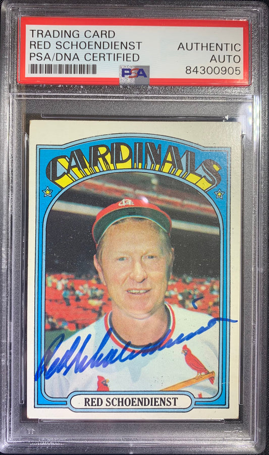 Red Schoendienst auto card 1972 Topps #67 St. Louis Cardinals PSA Encapsulated