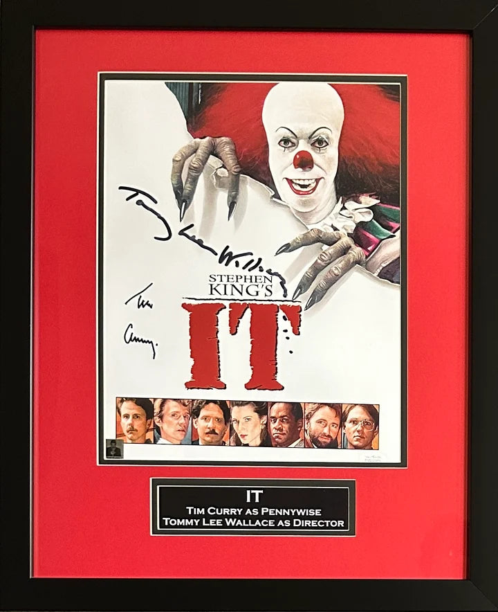 Tim Curry Tommy Lee Wallace Signed Framed Pennywise 11x14 photo - JSA