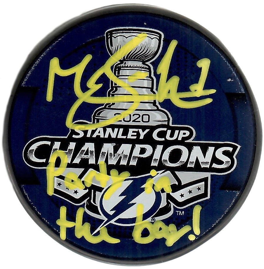 Mathieu Joseph autograph inscribed Stanley Cup puck Tampa Bay Lightning PSA COA