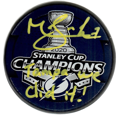 Mathieu Joseph autograph inscribed Stanley Cup puck Tampa Bay Lightning PSA COA