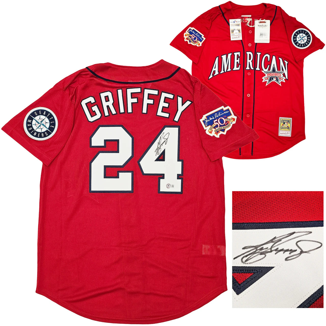Ken Griffey Jr. Signed Mitchell & Ness 1997 All Star Game Jackie Robinson Patch Jersey - Beckett