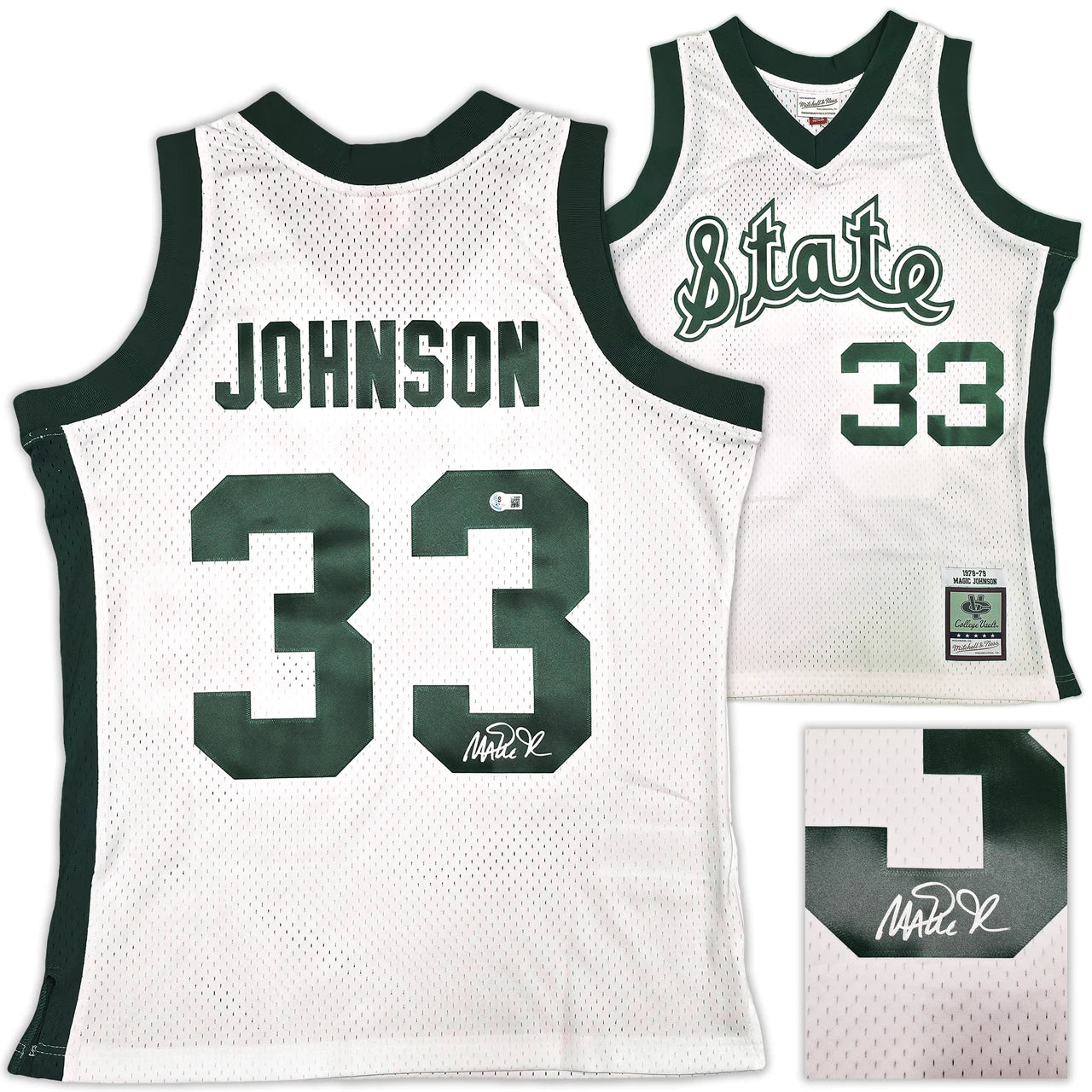 Magic Johnson Signed Mitchell & Ness 1978-79 College Vault Michigan State Spartans Jersey - Beckett