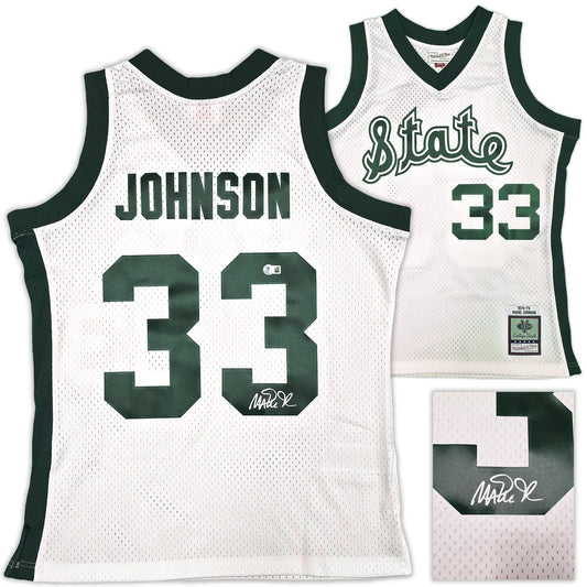 Magic Johnson Signed Mitchell & Ness 1978-79 College Vault Michigan State Spartans Jersey - Beckett