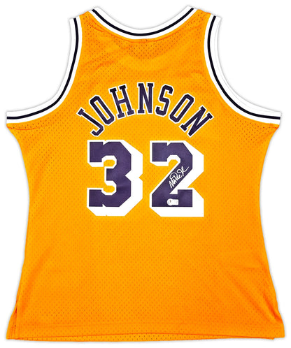 Magic Johnson Signed  Yellow Mitchell & Ness Los Angeles Lakers Jersey - Beckett
