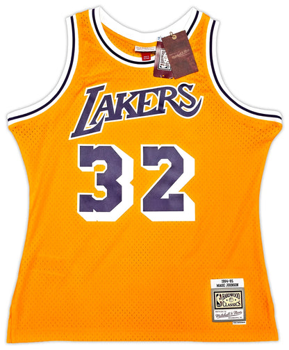 Magic Johnson Signed  Yellow Mitchell & Ness Los Angeles Lakers Jersey - Beckett