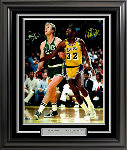 Larry Bird & Magic Johnson Signed Framed 16x20 Photo - Beckett
