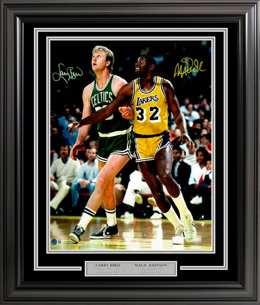 Larry Bird & Magic Johnson Signed Framed 16x20 Photo - Beckett