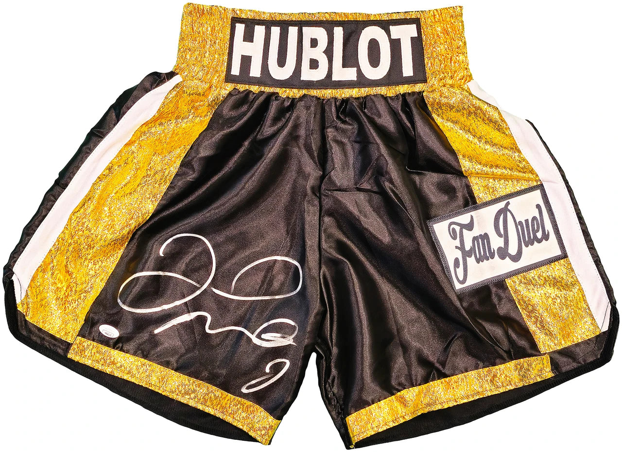 Floyd Mayweather Jr. Signed Black & Gold Boxing Trunks - Beckett