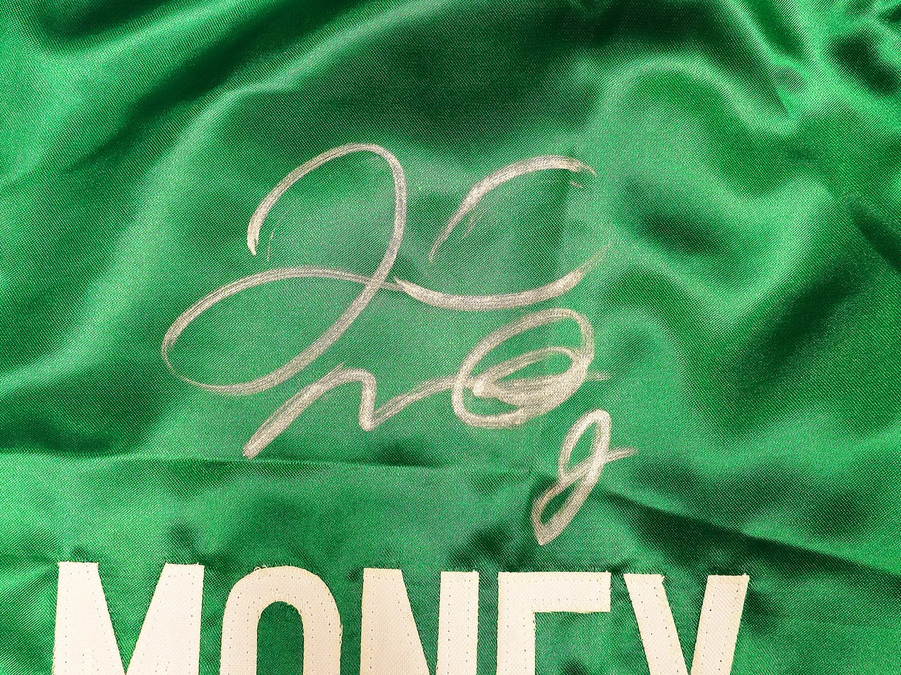 Floyd Mayweather Jr. Signed Green Boxing Trunks - Beckett