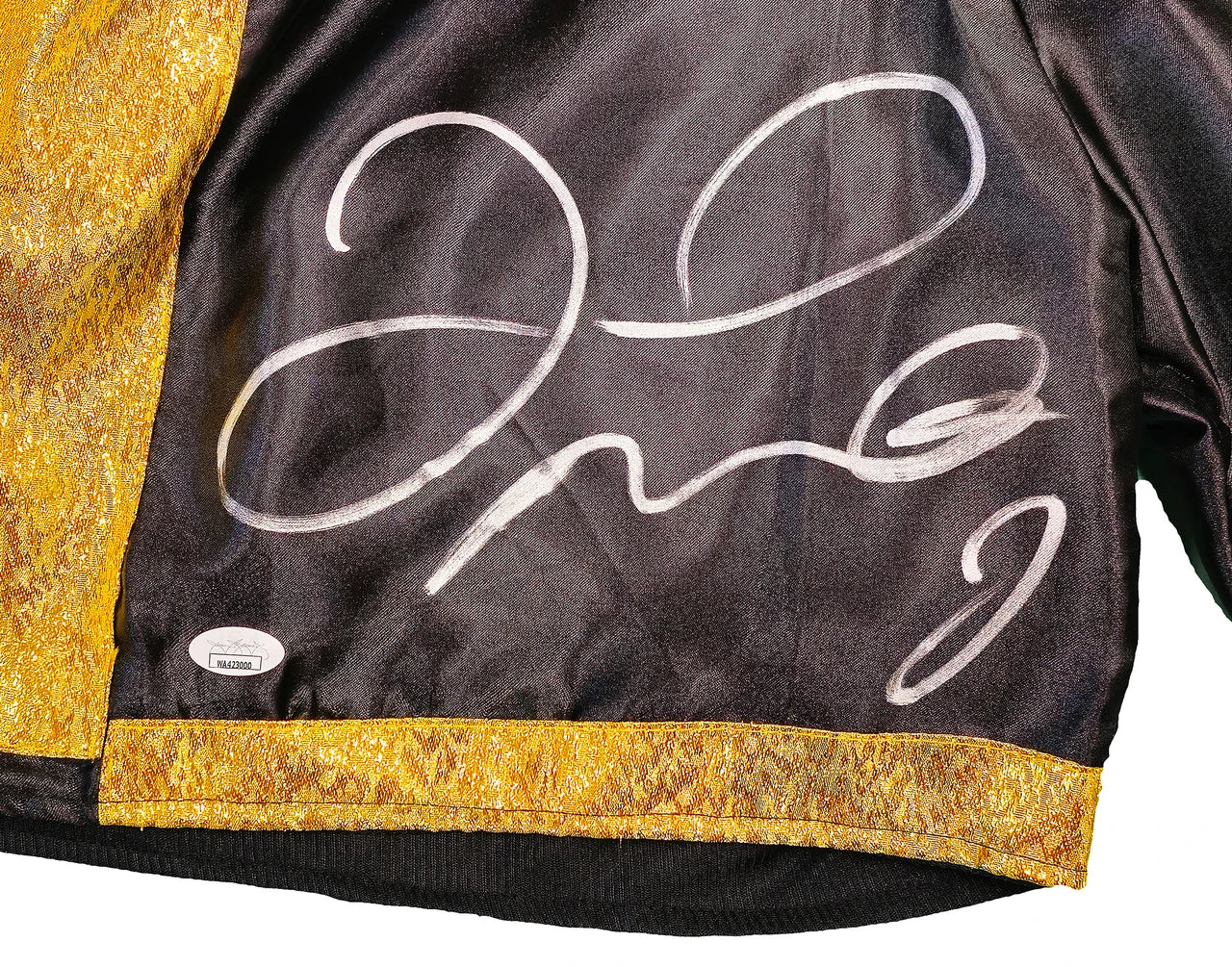 Floyd Mayweather Jr. Signed Black & Gold Boxing Trunks - Beckett