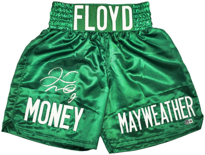 Floyd Mayweather Jr. Signed Green Boxing Trunks - Beckett