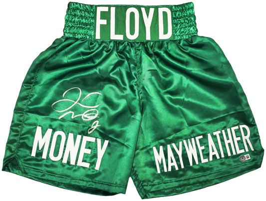Floyd Mayweather Jr. Signed Green Boxing Trunks - Beckett