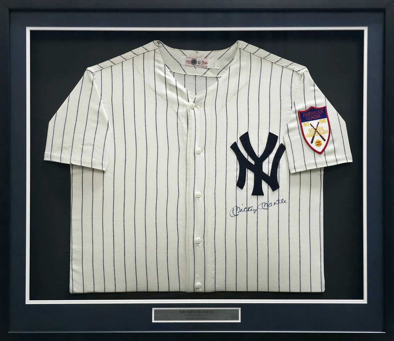 Mickey Mantle Signed Pinstripes Mitchell & Ness AL 50th Anniversary New York Yankees  Jersey - Beckett