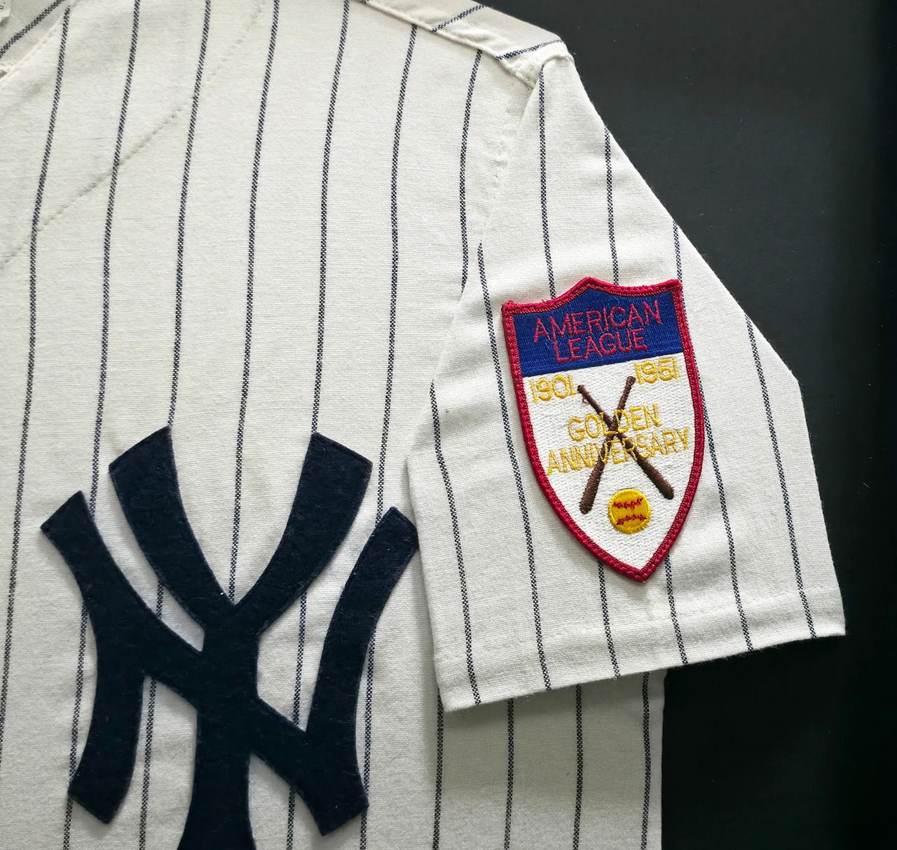 Mickey Mantle Signed Pinstripes Mitchell & Ness AL 50th Anniversary New York Yankees  Jersey - Beckett