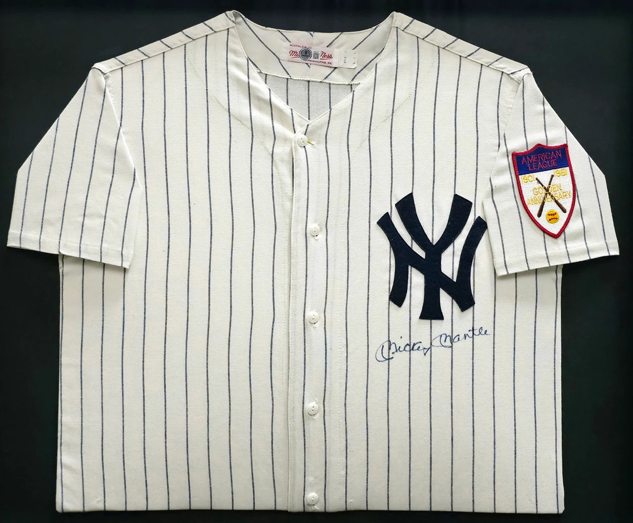 Mickey Mantle Signed Pinstripes Mitchell & Ness AL 50th Anniversary New York Yankees  Jersey - Beckett