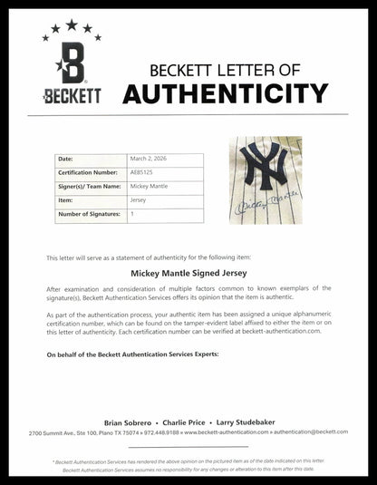 Mickey Mantle Signed Pinstripes Mitchell & Ness AL 50th Anniversary New York Yankees  Jersey - Beckett