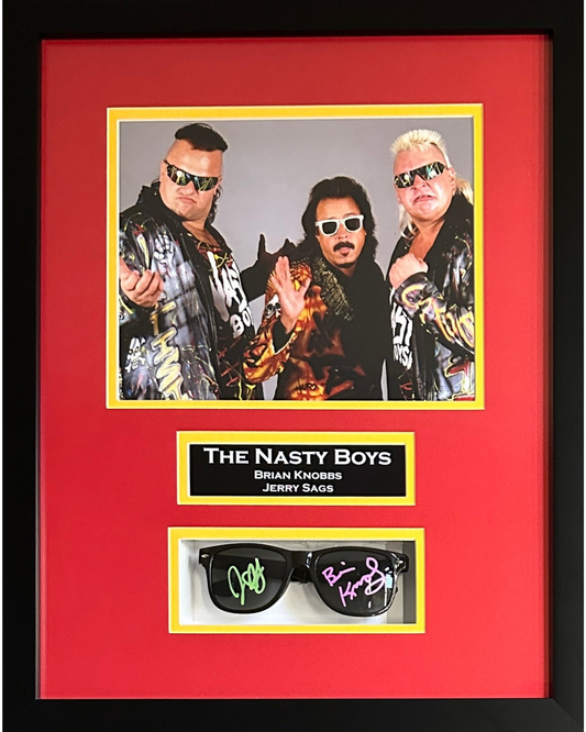 WWE WWF Nasty Boys Brian Knobbs Jerry Sags Autographed Signed Framed Sunglasses JSA COA