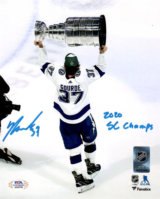 Yanni Gourde autographed inscribed 8x10 photo NHL Tampa Bay Lightning PSA COA