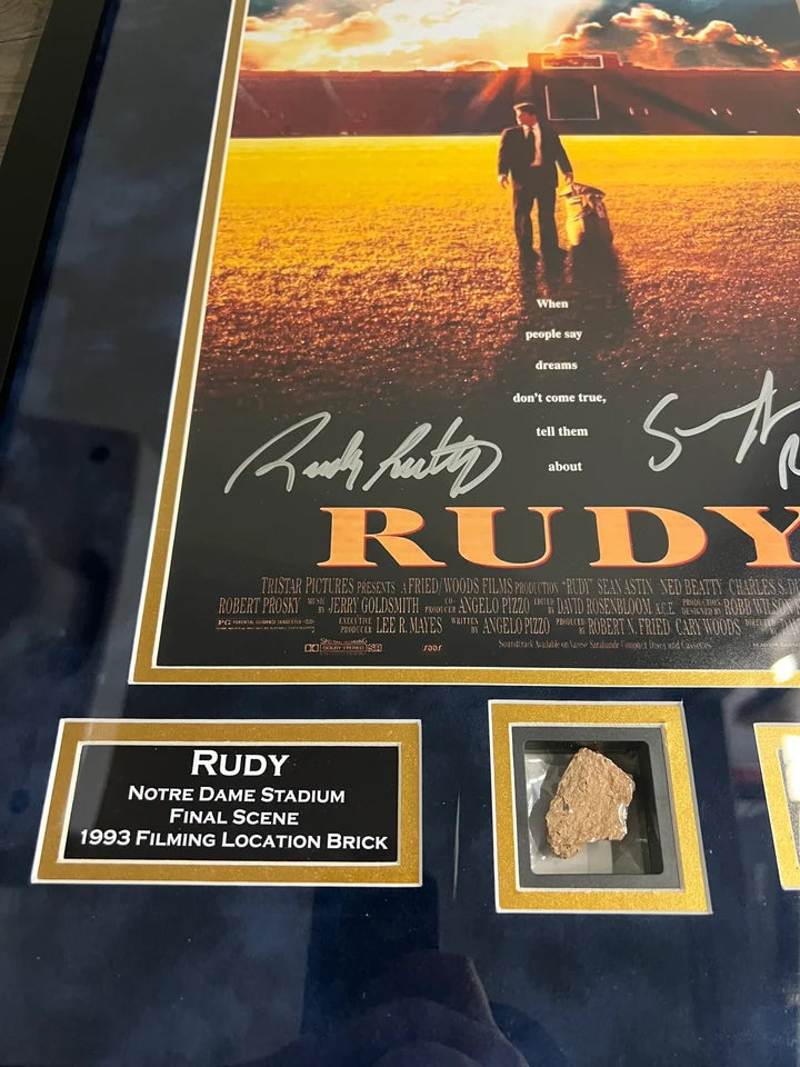 Astin Reuttiger Signed Suede Framed 11x14 Photo & Relic Notre Dame Rudy - JSA