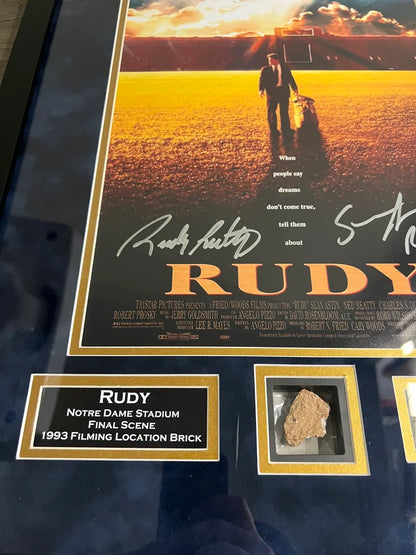 Astin Reuttiger Signed Suede Framed 11x14 Photo & Relic Notre Dame Rudy - JSA