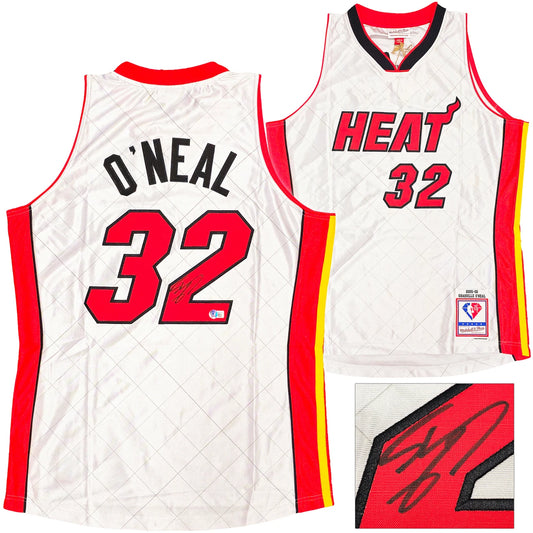 Shaquille Shaq O'Neal Signed Mitchell & Ness 2005-06 HWC Swingman NBA 75th Anniversary Platinum Miami Heat Jersey - Beckett