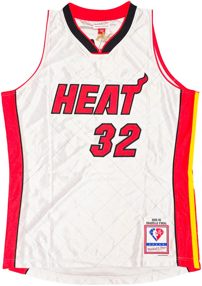 Shaquille Shaq O'Neal Signed Mitchell & Ness 2005-06 HWC Swingman NBA 75th Anniversary Platinum Miami Heat Jersey - Beckett