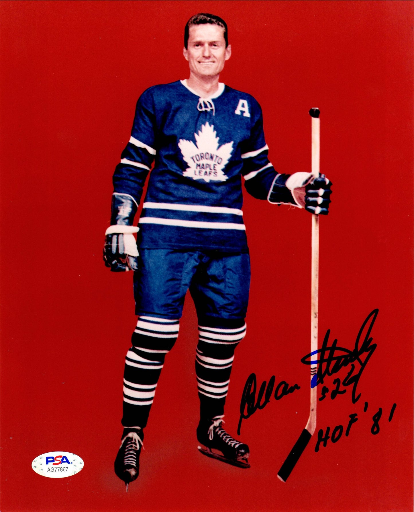 Allan Stanley autographed signed inscribed 8x10 photo NHL Toronto Maple Leaf PSA