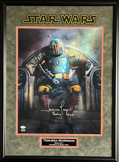 Temuera Morrison Signed Suede Framed 16x20 Star Wars Boba Fett - JSA