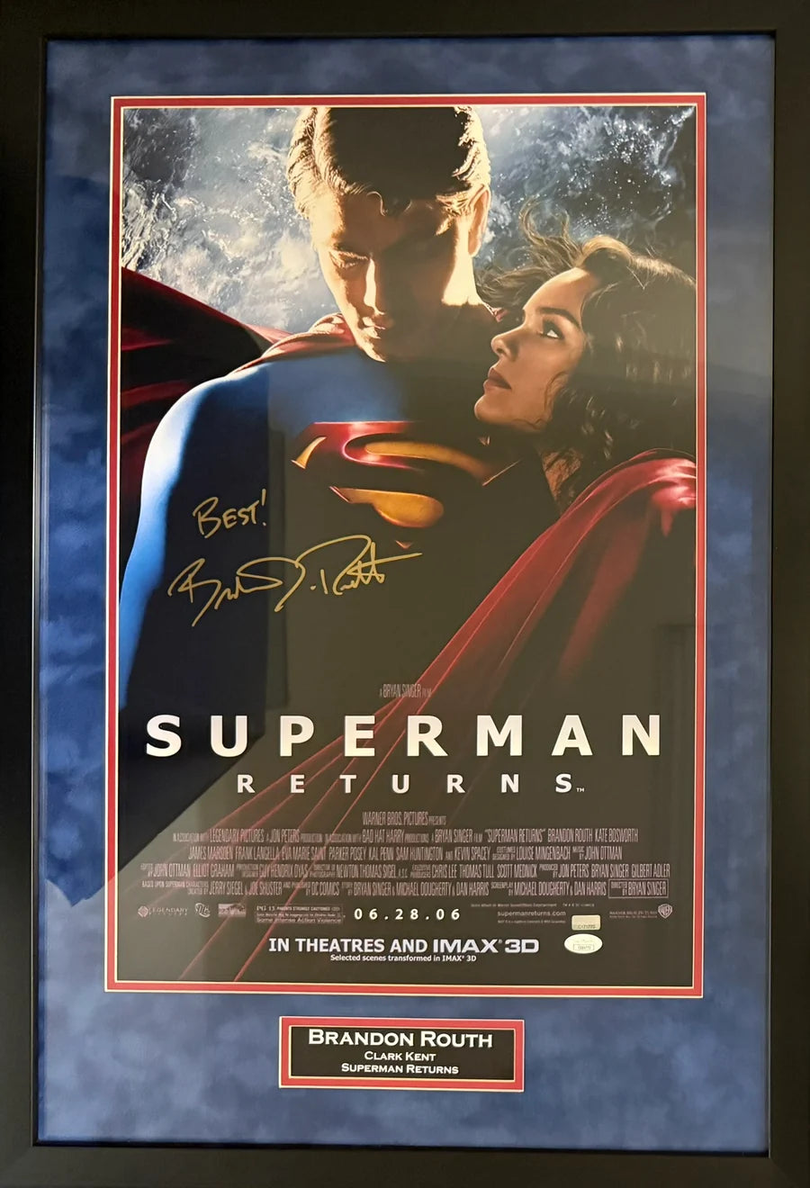 Brandon Routh Signed Suede Framed 16x24 Superman Returns Photo - JSA
