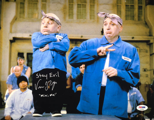 Verne Troyer Autographed Inscribed "mini me" 11x14 Austin Powers Movie Scene PSA