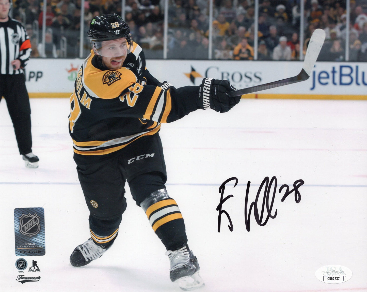 Elias Lindolm autographed signed 8x10 photo NHL Boston Bruins JSA COA